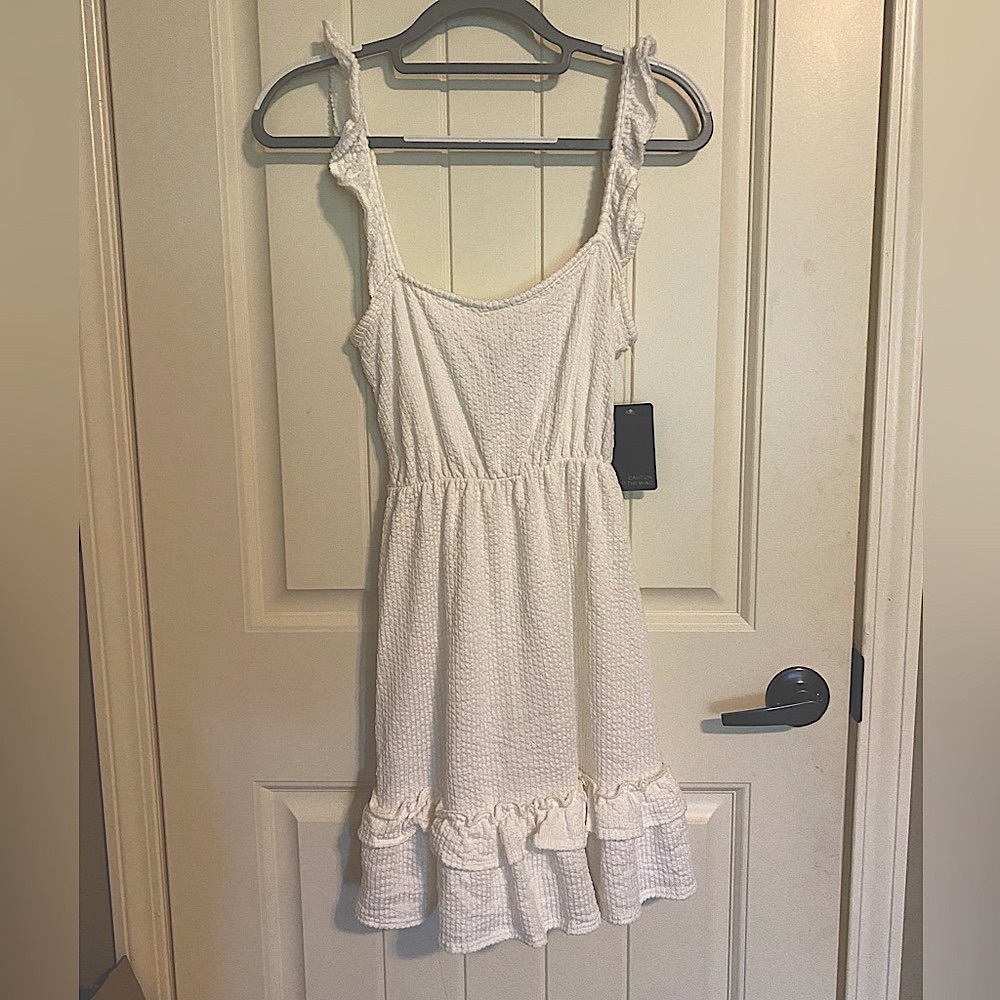 Caution To The Wind Textured White Dress